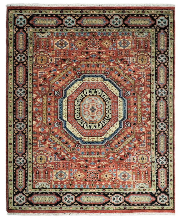 Fine Wool Hand Knotted Kazak Medallion Red and Black Traditional Rug