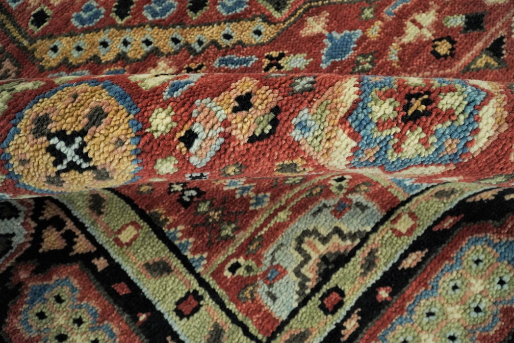 Fine Wool Hand Knotted Kazak Medallion Red and Black Traditional Rug