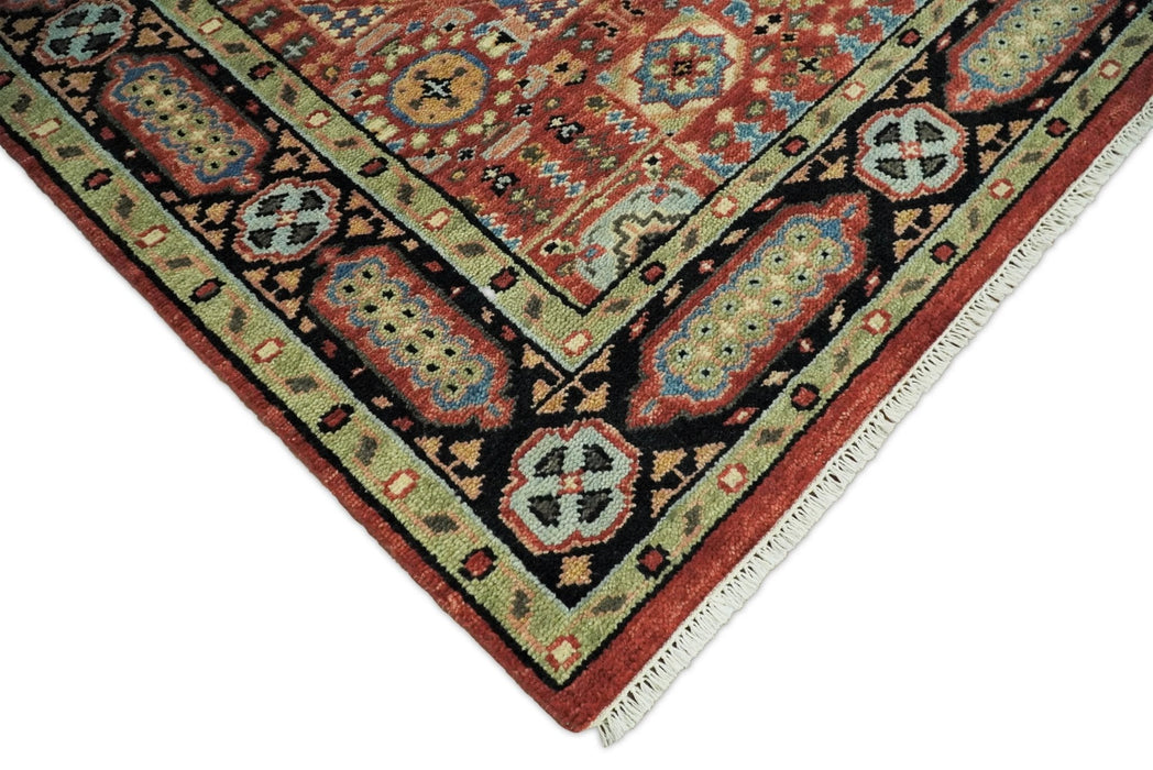 Fine Wool Hand Knotted Kazak Medallion Red and Black Traditional Rug