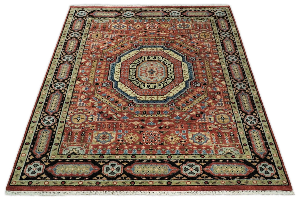 Fine Wool Hand Knotted Kazak Medallion Red and Black Traditional Rug