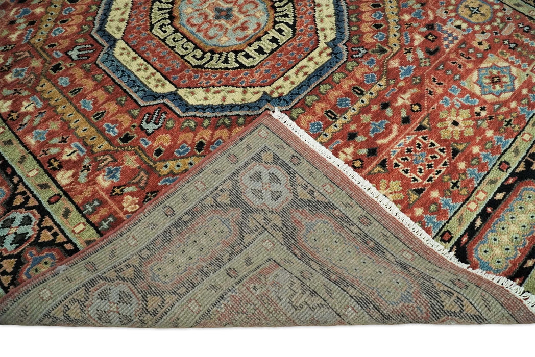 Fine Wool Hand Knotted Kazak Medallion Red and Black Traditional Rug