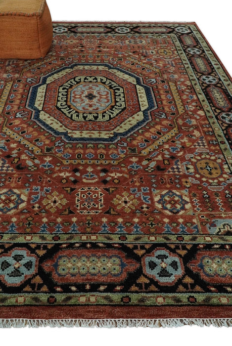 Fine Wool Hand Knotted Kazak Medallion Red and Black Traditional Rug