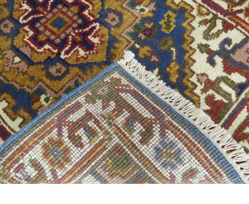 Hand Knotted 2.6x10 Blue, Ivory and Mustard Traditional Wool Area Rug