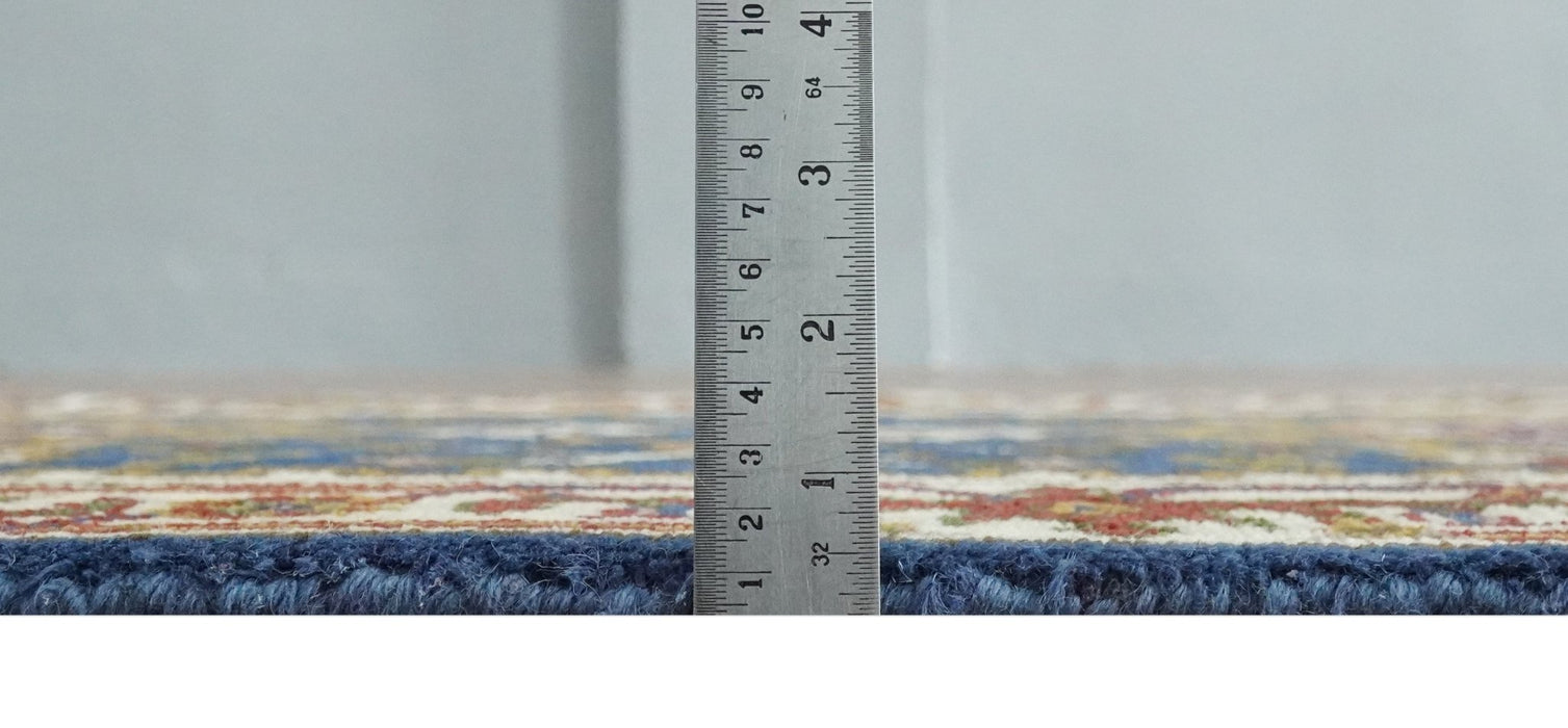 Hand Knotted 2.6x10 Blue, Ivory and Mustard Traditional Wool Area Rug