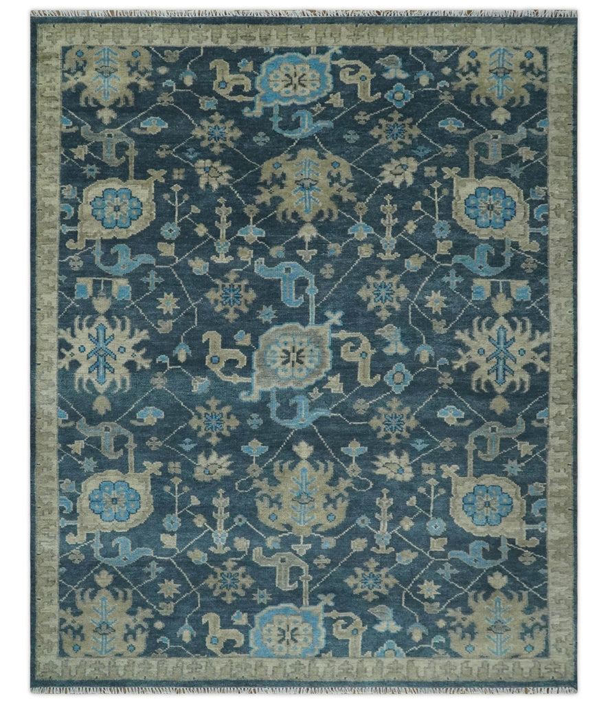 Square Blue Colors Oushak Rug, hot Southwest Wool Rug, Small Oriental Turkey Rug Mat, Vintage Handknotted Rug, 3'8'' X 3'10''