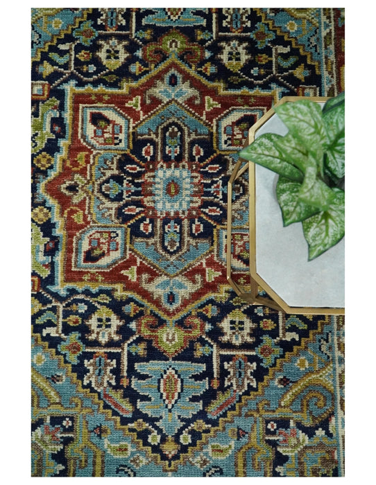 Hand Knotted 5x8 Blue and Rust Traditional Persian Heriz Serapi Area Rug | TRDCP19358