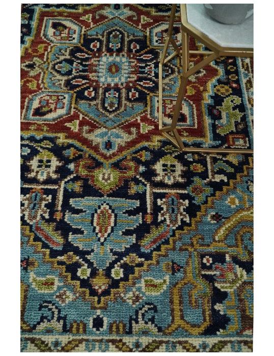 Hand Knotted 5x8 Blue and Rust Traditional Persian Heriz Serapi Area Rug | TRDCP19358