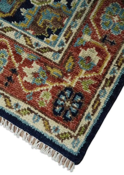 Hand Knotted 5x8 Blue and Rust Traditional Persian Heriz Serapi Area Rug | TRDCP19358