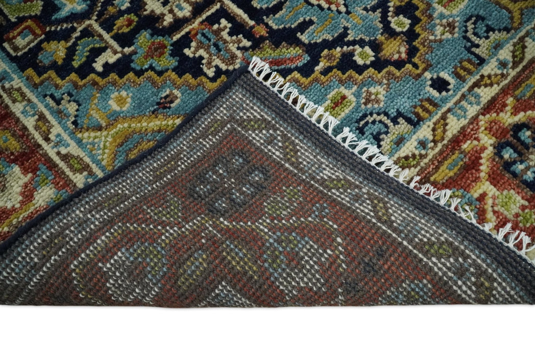 Hand Knotted 5x8 Blue and Rust Traditional Persian Heriz Serapi Area Rug | TRDCP19358
