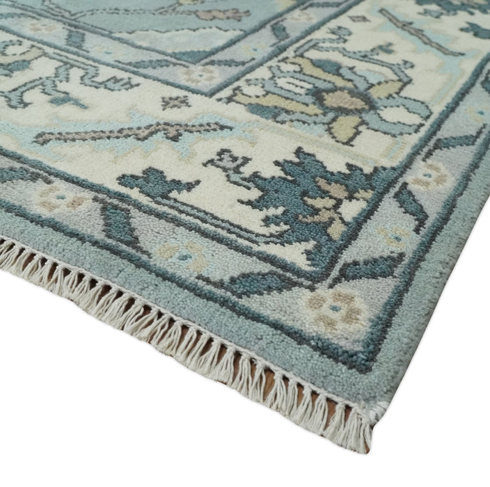 Hand Knotted 8x10 Blue and Ivory Traditional Oushak Persian Wool Area Rug | TRDCP1151810