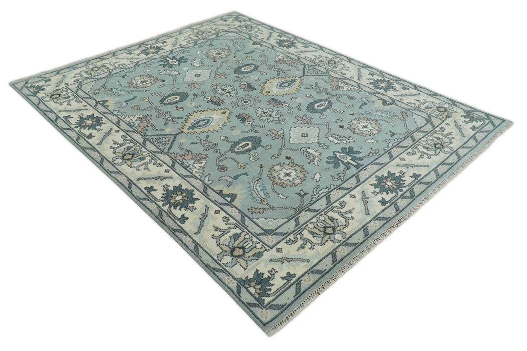 Hand Knotted 8x10 Blue and Ivory Traditional Oushak Persian Wool Area Rug | TRDCP1151810
