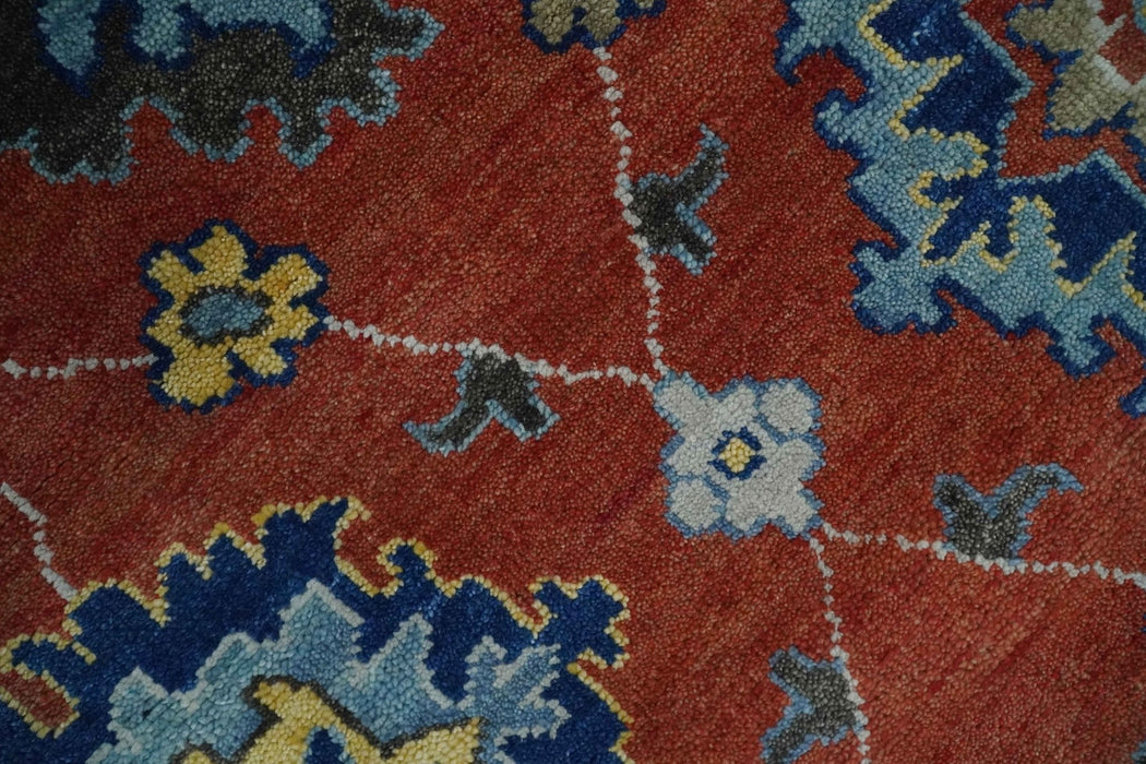 Hand Knotted 8x10 Brown, Blue and Charcoal vibrant colorful Traditional Oushak Wool Area Rug