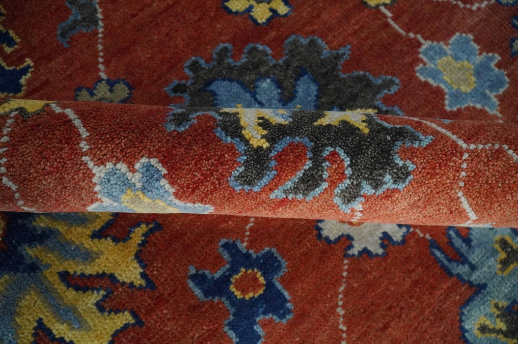 Hand Knotted 8x10 Brown, Blue and Charcoal vibrant colorful Traditional Oushak Wool Area Rug