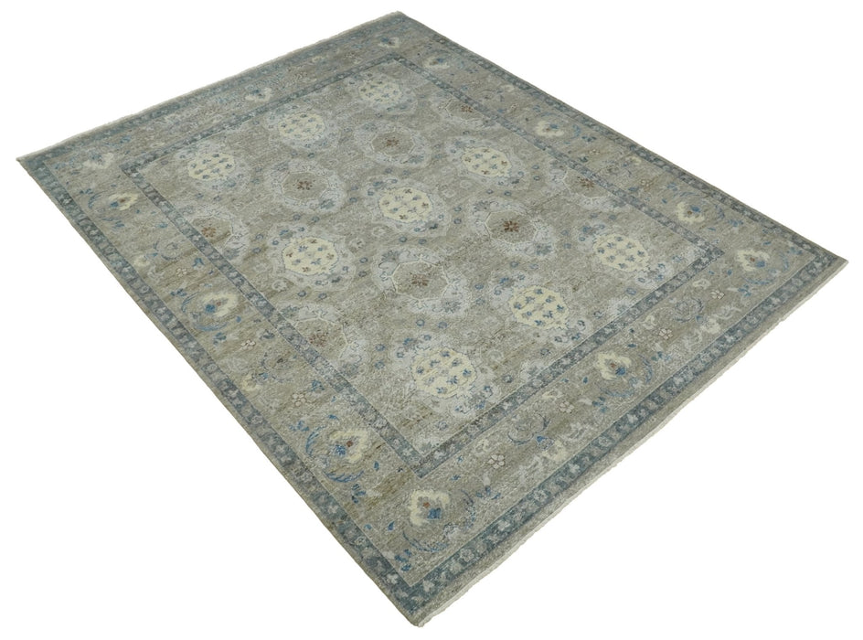Vintage Hand Knotted 8x10 Traditional Oxidized Textured Low Pile Wool Rug | TRD2045810