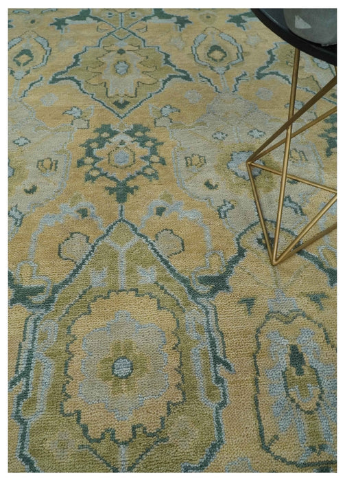Hand Knotted 9x12 Oriental Oushak Beige and Blue Wool Area Rug | TRDCP1085912