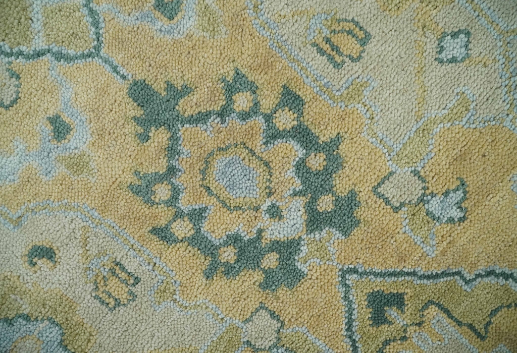 Hand Knotted 9x12 Oriental Oushak Beige and Blue Wool Area Rug | TRDCP1085912