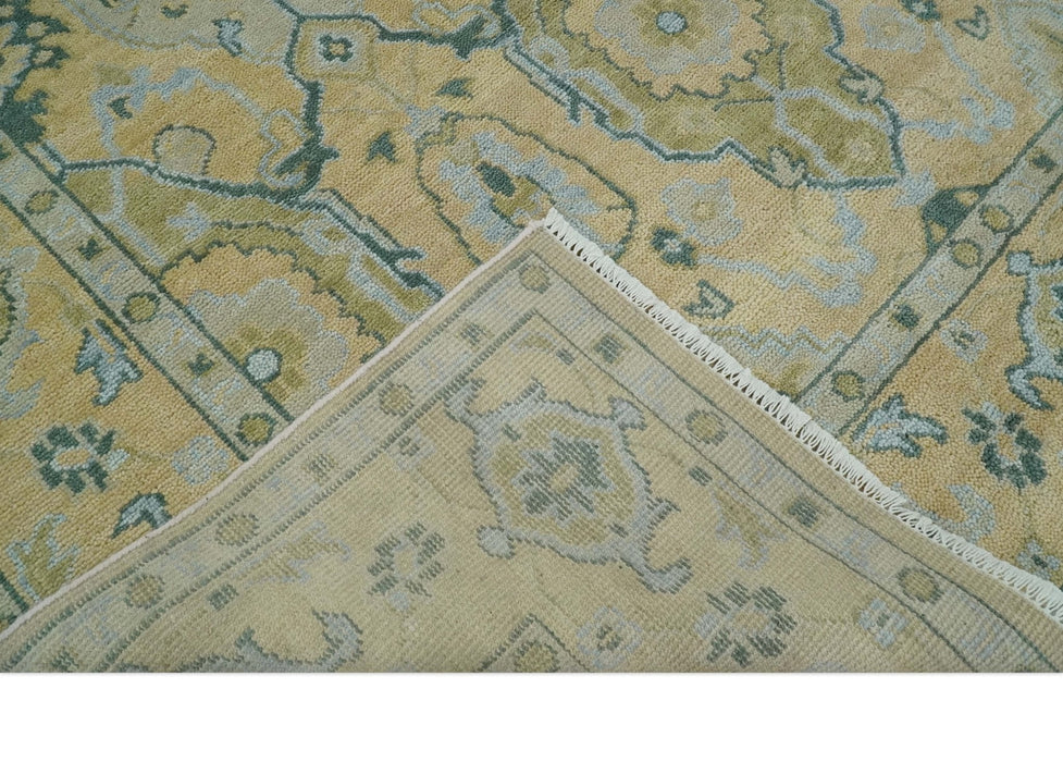 Hand Knotted 9x12 Oriental Oushak Beige and Blue Wool Area Rug | TRDCP1085912