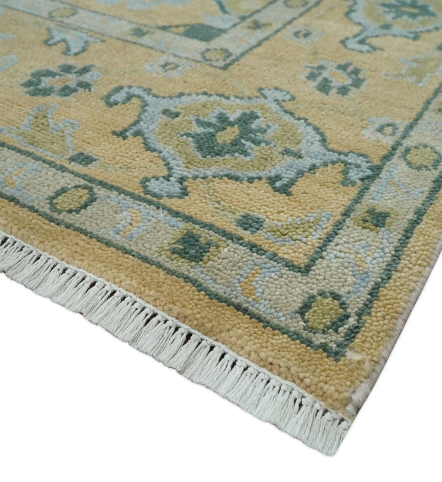 Hand Knotted 9x12 Oriental Oushak Beige and Blue Wool Area Rug | TRDCP1085912