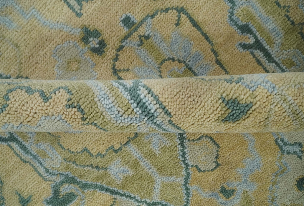 Hand Knotted 9x12 Oriental Oushak Beige and Blue Wool Area Rug | TRDCP1085912