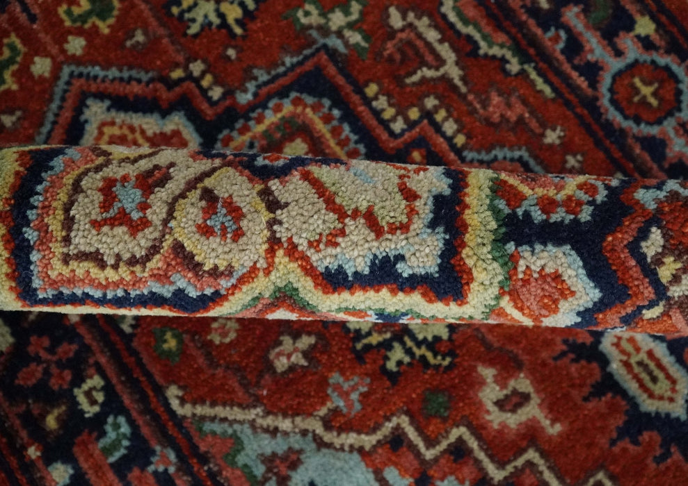 Hand knotted Brown, Aqua and Blue Traditional Heriz Serapi wool area rug