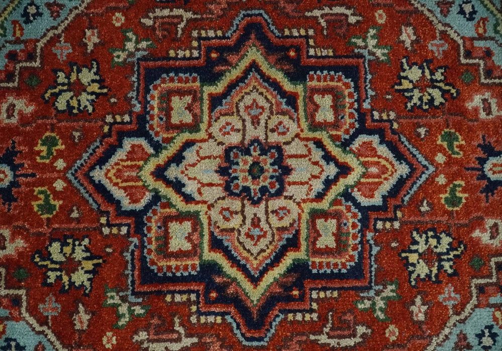 Hand knotted Brown, Aqua and Blue Traditional Heriz Serapi wool area rug