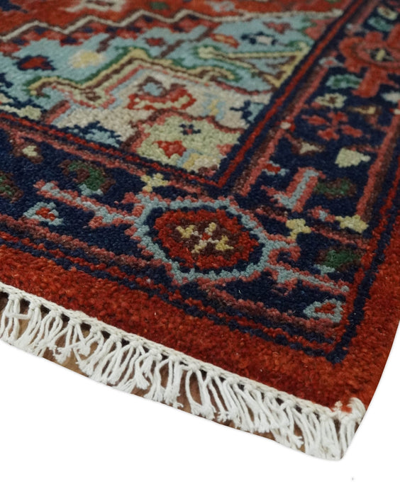 Hand knotted Brown, Aqua and Blue Traditional Heriz Serapi wool area rug