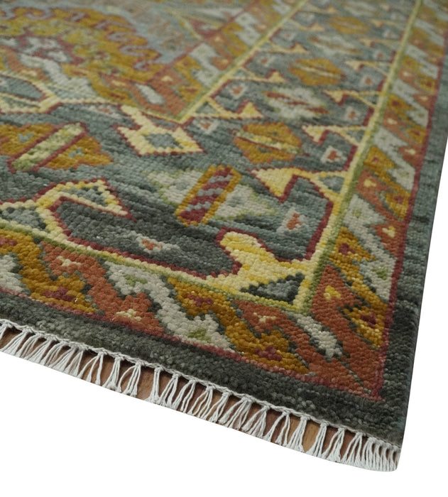 Hand Knotted Gold and Charcoal 9x12 Oriental Traditional Wool Area Rug