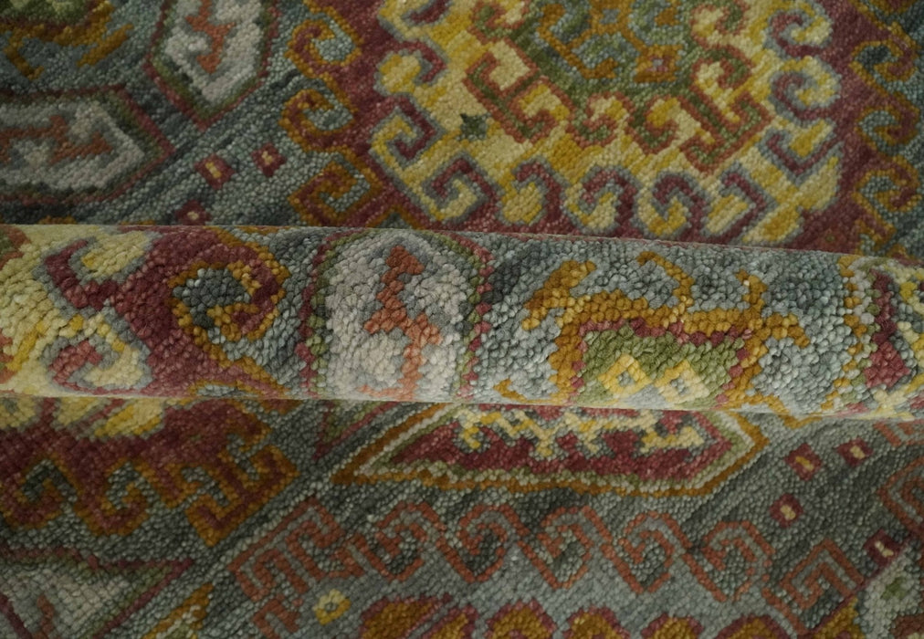 Hand Knotted Gold and Charcoal 9x12 Oriental Traditional Wool Area Rug