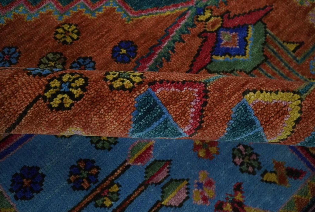 Hand Knotted Green, Rust, Yellow, Pink and Blue Traditional Floral 8x10 Wool Area Rug