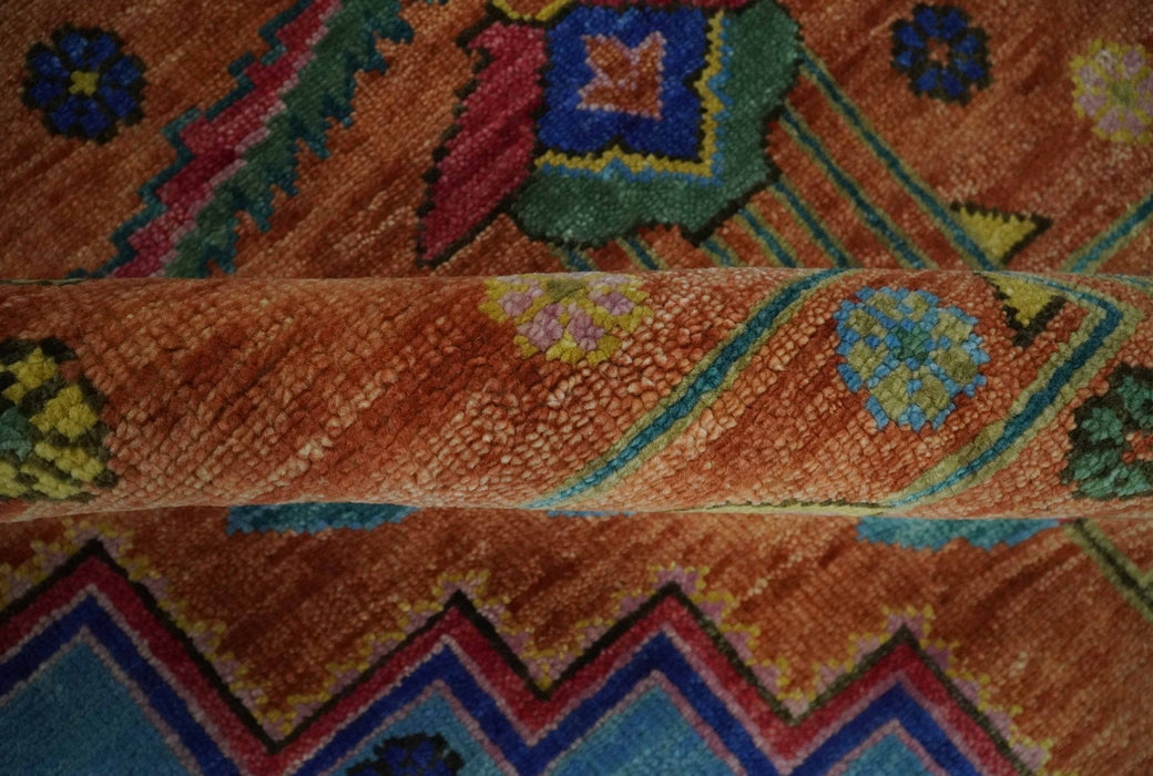 Hand Knotted Green, Rust, Yellow, Pink and Blue Traditional Floral 9x12 and 10x14 Wool Area Rug