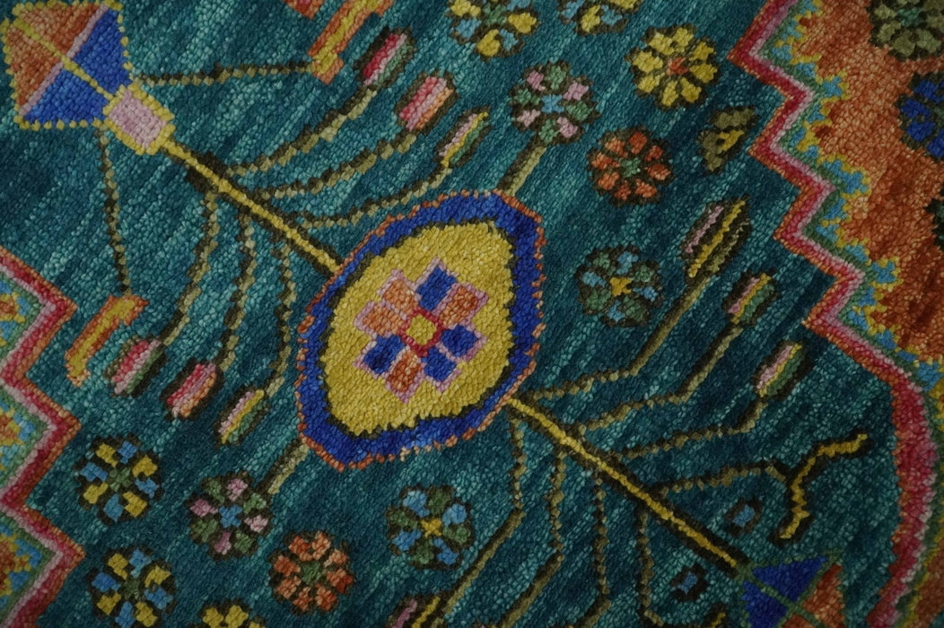 Hand Knotted Green, Rust, Yellow, Pink and Blue Traditional Floral 9x12 and 10x14 Wool Area Rug