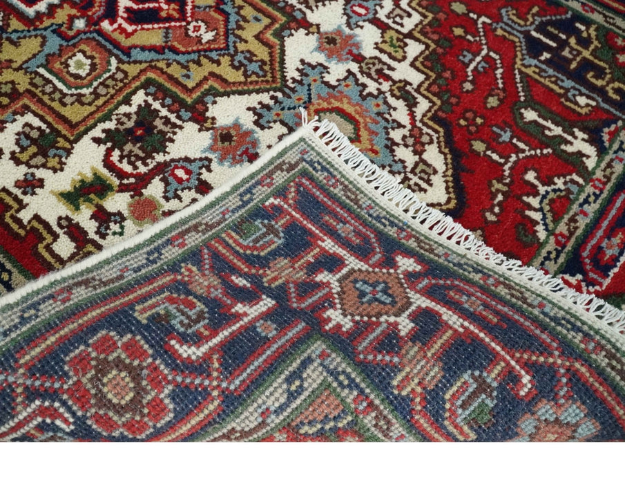 Hand Knotted Ivory, Brown and Blue 4x6 Traditional Antique Style Wool Area Rug