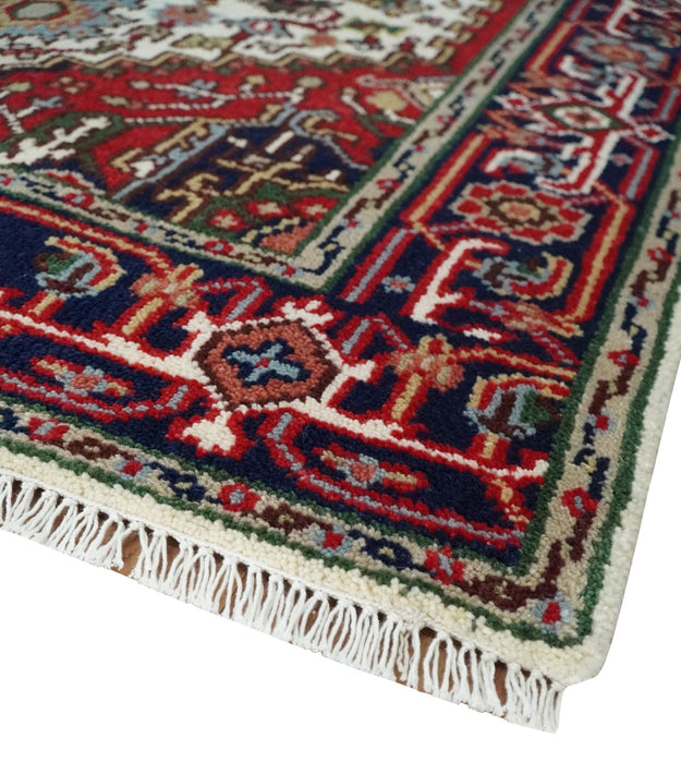 Hand Knotted Ivory, Brown and Blue 4x6 Traditional Antique Style Wool Area Rug