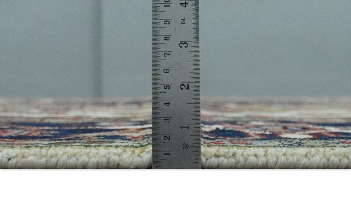 Hand Knotted Ivory, Brown and Blue 9x12 Traditional Antique Syle Wool Area Rug