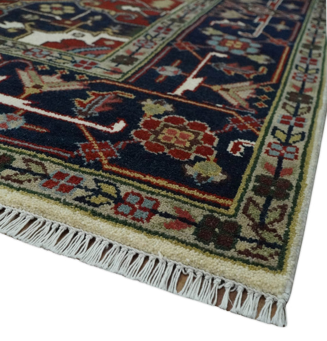 Hand Knotted Ivory, Brown and Blue 9x12 Traditional Antique Syle Wool Area Rug
