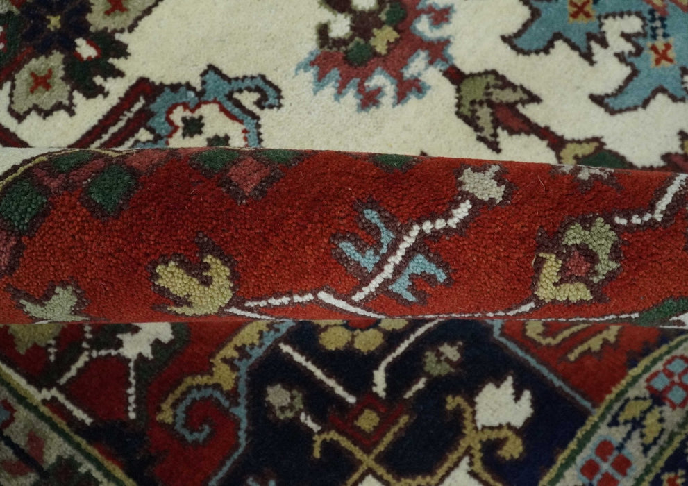 Hand Knotted Ivory, Brown and Blue 9x12 Traditional Antique Syle Wool Area Rug