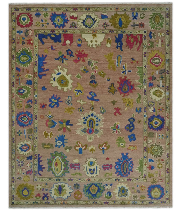Hand Knotted Multi Size Antique Style Peach and Beige Traditional colorful Oushak Wool Rug