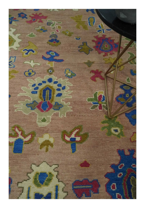 Hand Knotted Multi Size Antique Style Peach and Beige Traditional colorful Oushak Wool Rug