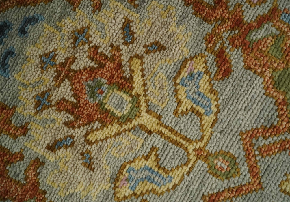 Hand knotted Silver, Rust and Pink Traditional Antique Moss green Oushak Area Rug