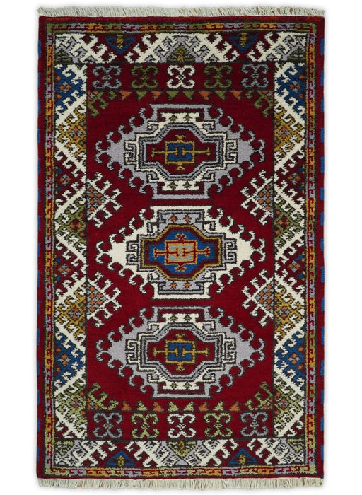 Hand Knotted traditional Kazak Red and Ivory Antique Traditional Tribal Armenian Rug | KZA3