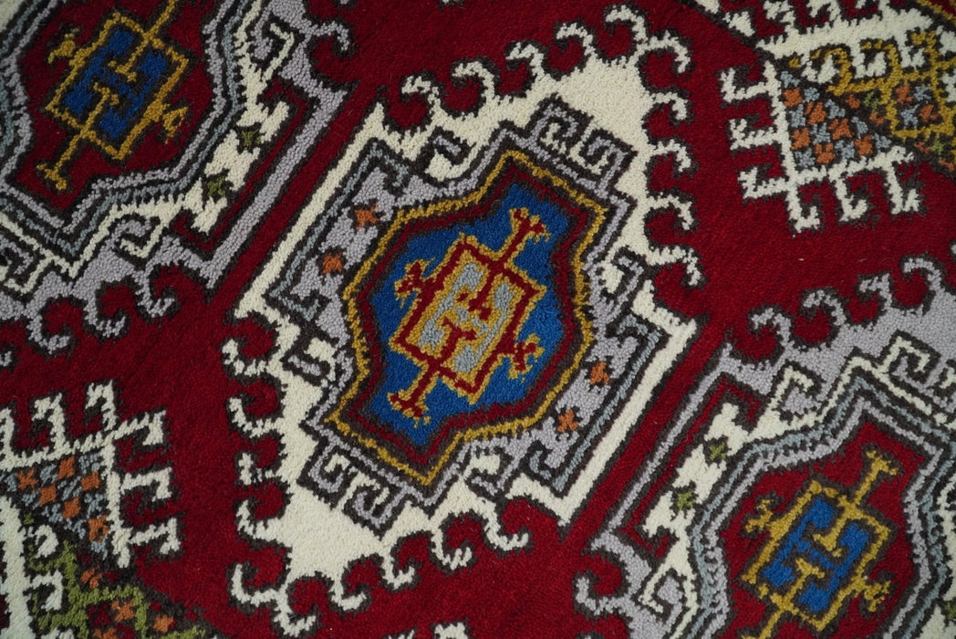 Hand Knotted traditional Kazak Red and Ivory Antique Traditional Tribal Armenian Rug | KZA3