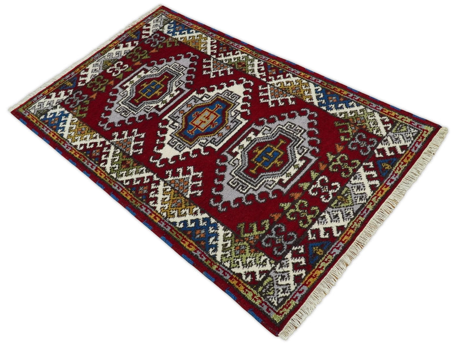 Hand Knotted traditional Kazak Red and Ivory Antique Traditional Tribal Armenian Rug | KZA3