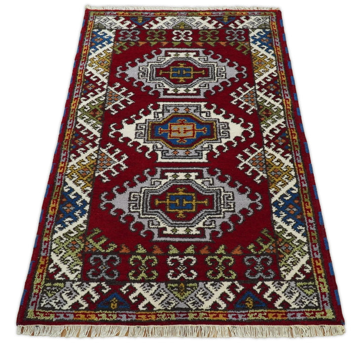Hand Knotted traditional Kazak Red and Ivory Antique Traditional Tribal Armenian Rug | KZA3