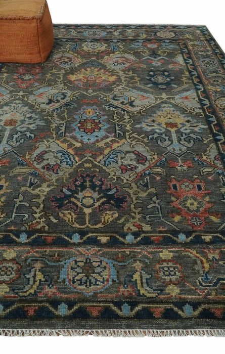 Hand Spun Wool Traditional Legacy Oushak Blue, Rust and Charcoal Area Rug