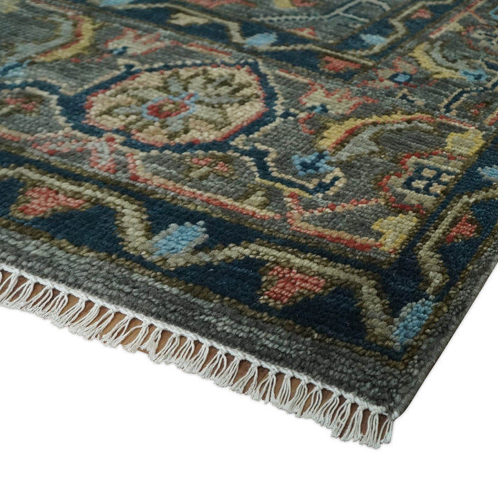 Hand Spun Wool Traditional Legacy Oushak Blue, Rust and Charcoal Area Rug