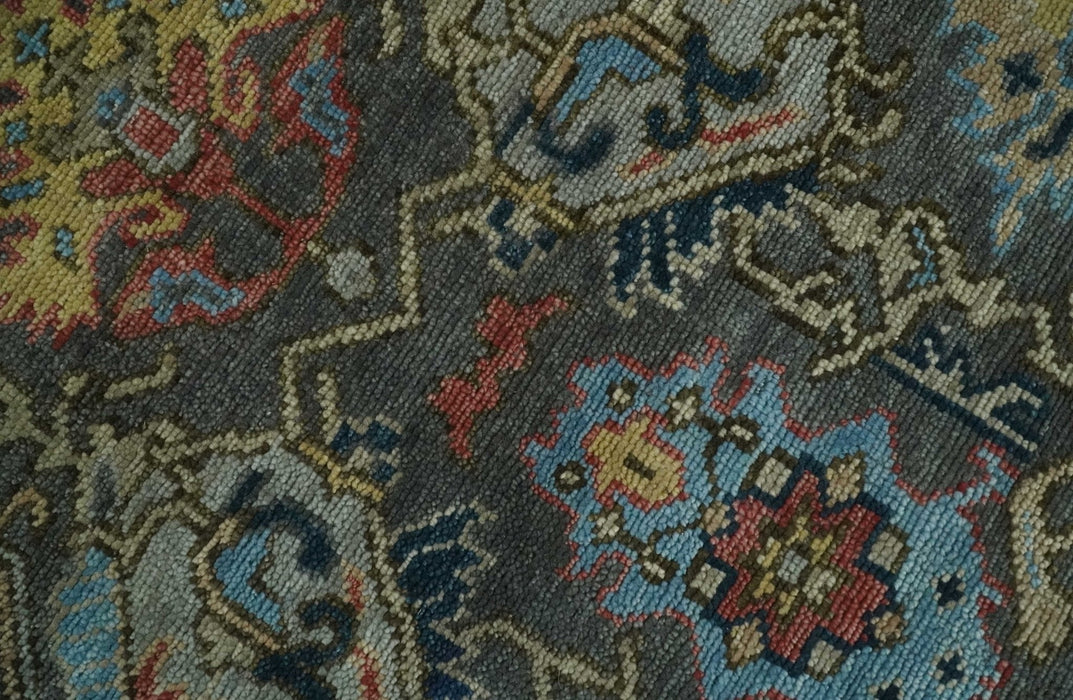 Hand Spun Wool Traditional Legacy Oushak Blue, Rust and Charcoal Area Rug