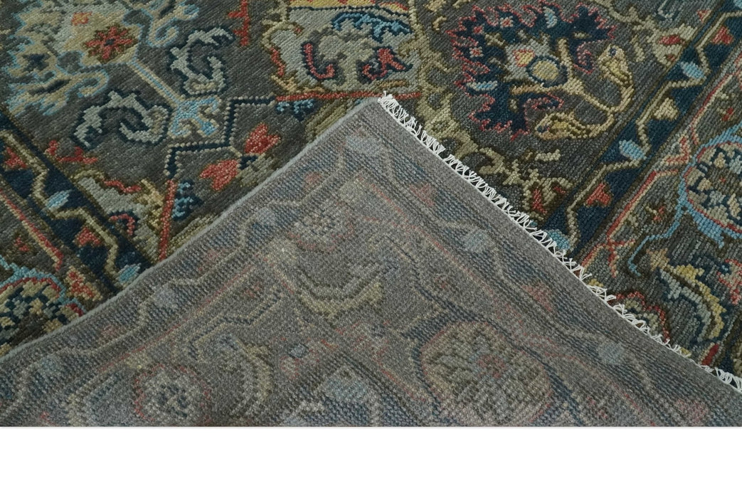 Hand Spun Wool Traditional Legacy Oushak Blue, Rust and Charcoal Area Rug