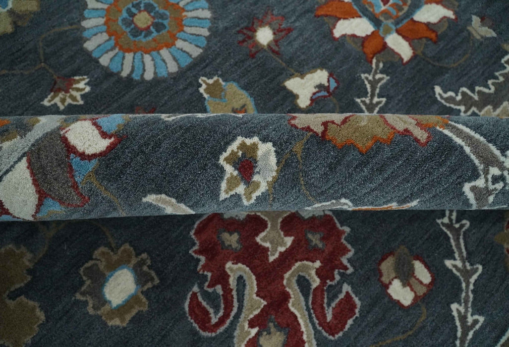 Hand Tufted Charcoal and Silver vintage colorful Modern Oushak Rug, Kids, Living Room and Bedroom Rug | TRD6493