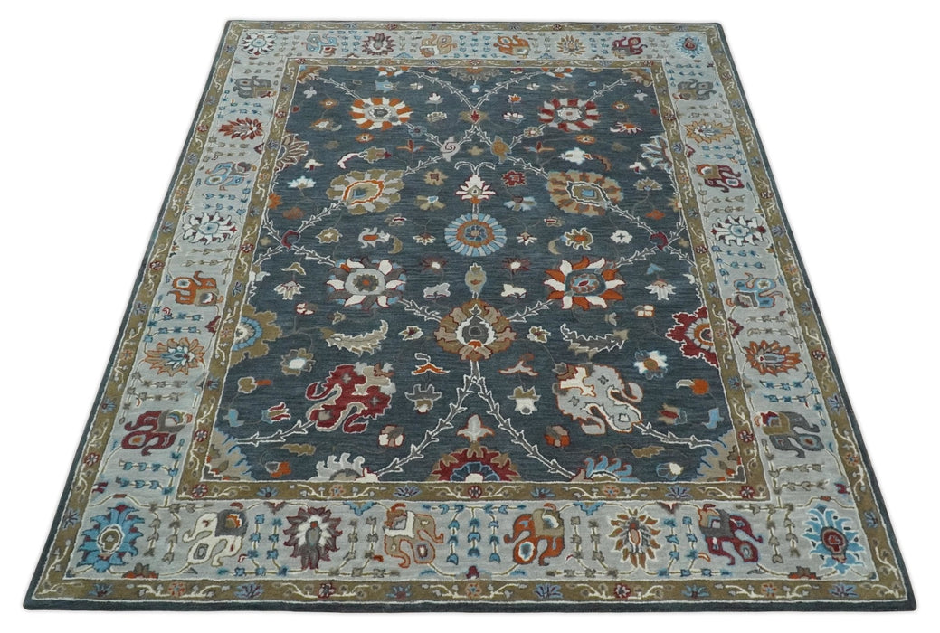 Hand Tufted Charcoal and Silver vintage colorful Modern Oushak Rug, Kids, Living Room and Bedroom Rug | TRD6493