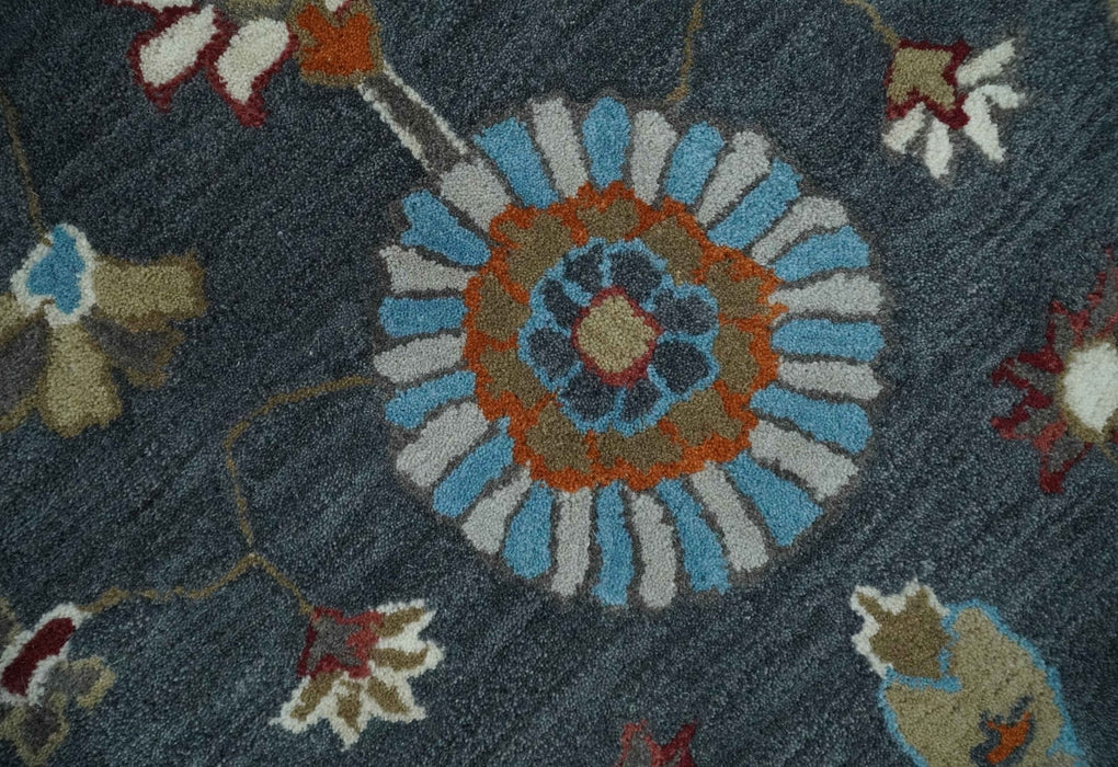 Hand Tufted Charcoal and Silver vintage colorful Modern Oushak Rug, Kids, Living Room and Bedroom Rug | TRD6493